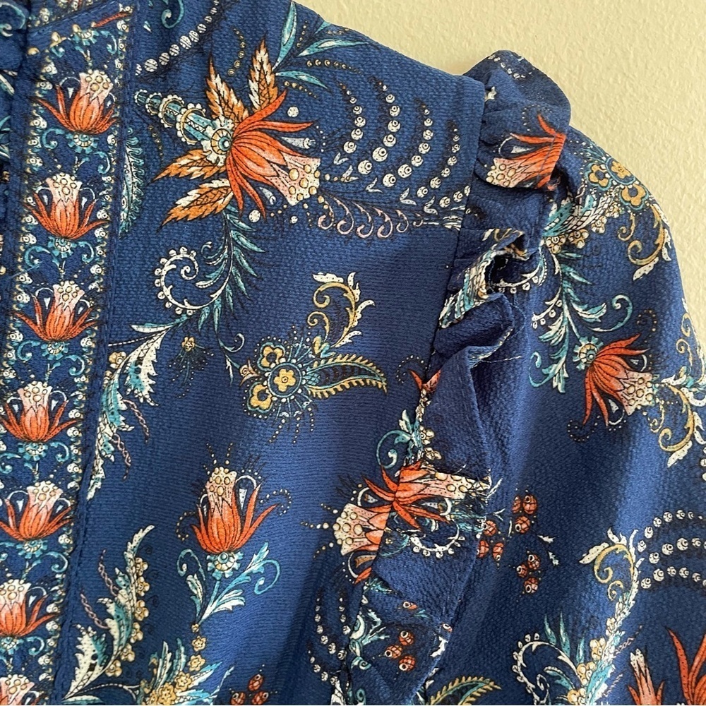 Floral Print Tiered Ruffle Maxi Dress Blue Size XS Prairie Cottagecore - Picture 6 of 10